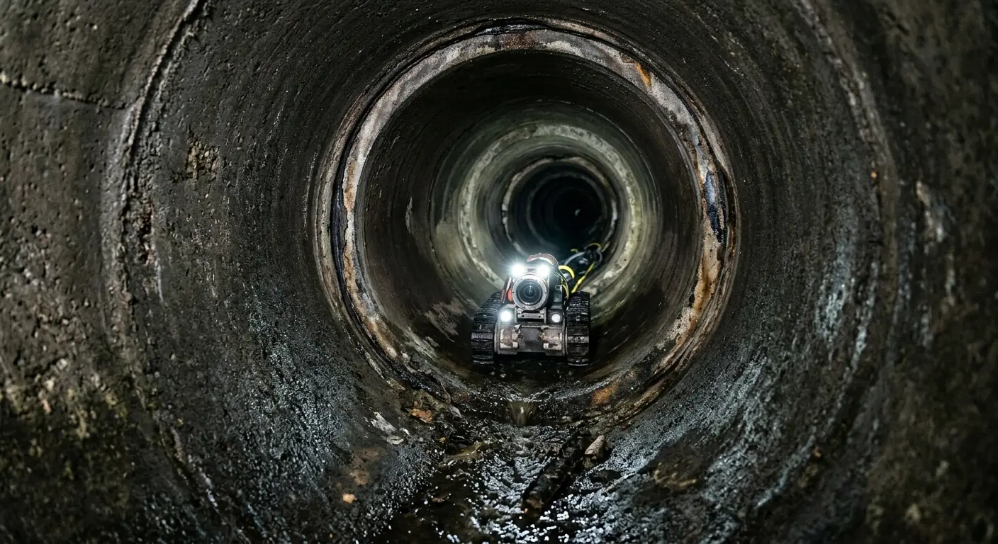 Robotic sewer camera inspecting pipe interior for Drain Snake Service in Weston